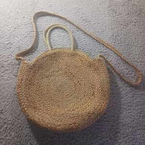 Revue Jute Round Woven Crossbody Bag Natural Straw Circle Purse Boho Beach